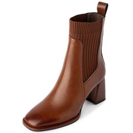 Ladies Ankle Boots 2022 Autumn Winter Concise Genuine Leather Knitting Thick High Heels Basic Casual Shoes
