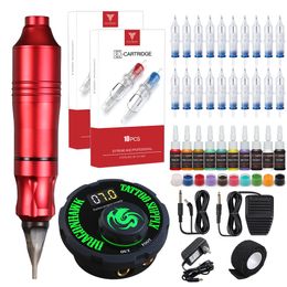 Tattoo Rotary Machine Pen Style Set Tattoo Kit LCD Power Pedal Tattoo Supply Free Delivery Permanent Makeup Machine AssortmentScouts