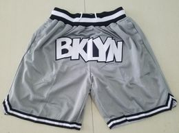 Team Shorts Bklyn Vintage Basketball Zipper Pocket Running Clothes White Black Gray Just Done Size S-XXL