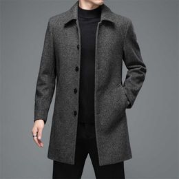 High Quality Mens Winter Jackets and Coats Business Casual Woollen Jackets Coats Long Overcoat Men Turn Down Collar Wool Blends 211119