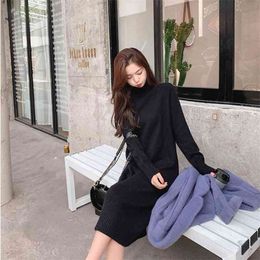Turtleneck sweater skirt women spring and autumn fashion Korean loose knitted door casual cotton 210427
