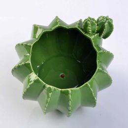 Cactus Ceramic Flower Creative Sculpture Craft Decoration Succulent Plant Pot Home Decor Accessories 210615