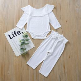 Cute Baby Girl Set di abbigliamento autunno solido foglia di loto colletto bottone manica lunga fiocco telai pantaloni 2 pezzi vestiti per bambini 24 5sc L2