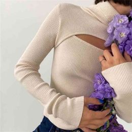 Women's Turtleneck Long Sleeve Slim Pullovers Autumn Solid Hollow Out Fashion Sweater Ladies Sexy Ofiice Lady Clothes 210914