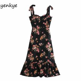 Vintage Multicolor Floral Print Sling Sexy Dress Female Backless Sleeveless A-line Fashion Summer Party Dresses 210514