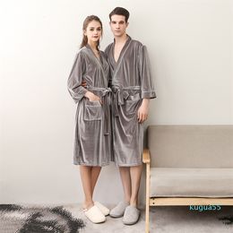 Women Casual Kimono Bathrobe Navy Blue Autumn Winter Flannel Long Robe Thick Warm Sleepwear Plus Nightgown Male Casual Home Wear