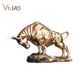 VILEAD 36cm Wall Street Bull Statue Resin Office Decoration Animal Crafts Wealth Statue Living Room Decoration Sculpture Gifts 210329