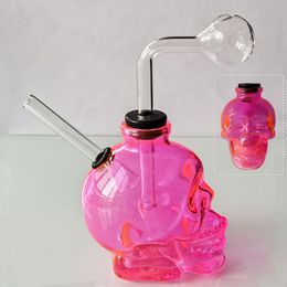 Skull Shape Whole Set Thick Glass Bong Water Pipes Hookah Shisha Smoking Curved Dab Rig Pipe Tobacco Oil Burner Bubbler Bowl Pink Yellow Blue Green Purple Colors