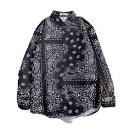 Summer Men's Oversize Shirt Bandana Shirts Paisley Harajuku Hip Hop Top Long Sleeve Clothing Hawaii Spring 210626