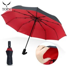 Ten Bone Full Automatic Folding Female Male Car Luxury Oversize Reinforced Large Windproof Rain Women Umbrella 210320