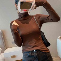 WWENN Women Slim Shirt Turtleneck Elastic Tops Long Sleeve T-Shirt Female Autumn and Tees Casual Black Warm T-shirts 210507