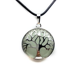 Tree of Life Reiki Healing Natural Stone Pendant Necklace Chakra Amethyst Rose Crystal Rope Chain Necklaces Women Jewellery