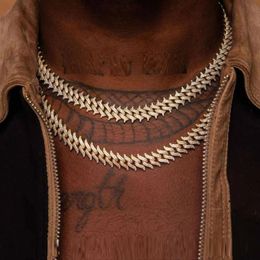 Iced Out Bling Cz 15mm Spiked Cuban Chain Necklace Gold Color 5A Cubic Zirconia Hip Hop Rock Punk Men Chains Chokers