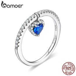 925 Sterling Silver Blue Heart CZ Tiny Pendant Finger Rings for Women Engagement Statement Jewelry BSR117 211217