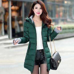 Women's Jackets LanLoJer Women Winter Hooded Warm Coat Slim Plus Size Candy Colour Cotton Padded Basic Jacket Female Medium-long Jaqueta Femi