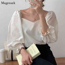 Blusa Sweet Slim Shirts Women Autumn Fashion Korean Blouse Puff Sleeve Sexy Off Shoulder Tops and 10165 210512