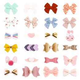 Fashion Hair Clips for Children 8 Pcs Set PU Leather Lovely Heart Wings Bowknot Shaped Girls Hairpins