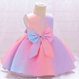 2021 Summer Colourful Gradient Baptism Newborn 1 Year Birthday Dress For Baby Girl Party Princess Dresses Child Clothes Costumes G1129