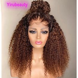 Indian Human Hair 4X4 Lace Wig Kinky Curly 1B/30 Ombre Two Tones Color 10-32inch Yirubeauty Wholesale 180% Density 210%