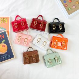 Children jelly Handbags Fashion Girls Metal Chain square Bag silicone Mini Messenger Bags Colourful double buckles Change Purse C6971