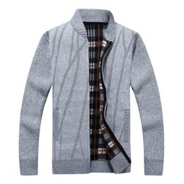 Men's Sweaters Sweater Coat Fashion Print Cardigan Men Knitted Jacket Slim Fit Stand Collar Thick Warm Coats #T2G