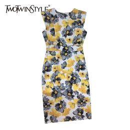 Floral Print Elegant Dress For Women O Neck Sleeveless High Waist Bohemian Mini Dresses Female Summer Fashion Style 210520