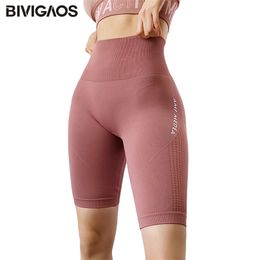 BIVIGAOS Letter High Waist Shorts Quick-Drying Hip Up Sexy Biker Fitness Short Stretch Sport Women 210719