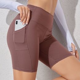 Women Gym Shorts High Waist Push Up Cycling Sport Leggings Phone Pockets For Femme Running Fitness Trainning Yoga Short Pants