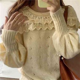 hollow-out Women Sweater pullover knitting overszie sweaters Girls Tops Loose Elegant Knitted Outerwear plus size 210423
