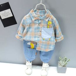 Herbst Frühling Baby Junge Mode Cartoon Kleidung Set Kind Anzüge Set Kariertes Hemd Hosen 2 teile/satz Kinder Kleidung Set 1 2 3 4 5 jahr X0902