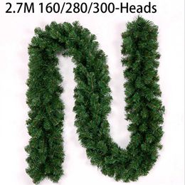 2.7M 160/280/300-Heads Christmas Xmas Garland Artificial Pine Green Spruce Artificial Green Christmas Wreath Christmas Pine Tree 211104