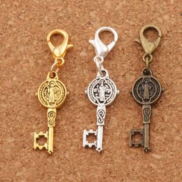 Alloy Catholicism Benedict Medal Cross Key Charm Clasp European Lobster Trigger Clip On 38.3X9.4mm c1687 Jewellery Findings Components 100pcs/lot