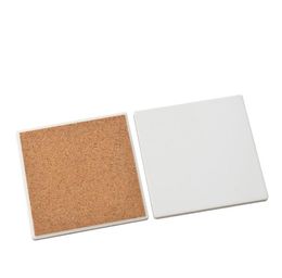 Blank Ceramic Coasters Pads White Square 4 inch Absorbent Sandstone Coaster with Cork Back Cup Mats DIY SN5555