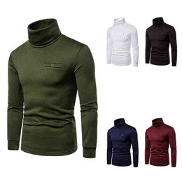 High neck long sleeve T-shirt for men Solid colour slim elastic thin pullover men Spring and men Autumn high neck bottom shirt G1229