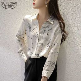 Blusas Long Sleeve Loose Woman's Blouses Cotton Print Chiffon Blouse Women Shirt Button Chic Office Lady Clothing 10315 210527