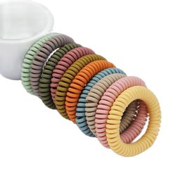 Whole 100 Pcs Big Telephone Wire Rubber Bands Stretchy Candy Colours Frosted Spiral Coil Ropes Solid Hair Ties