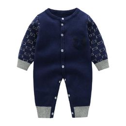 2022 sprint new blue Newborn Romper O-neck long sleeve knitted baby jumpsuit cotton suit autumn winter baby bodysuit