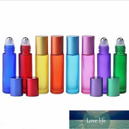 2PC 10ml Frosted Glass Roller Bottle,Empty Portable Essential Oil for Perfume With Stainless Steel 8 Colour