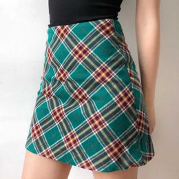 Fashion Japan Style Plaid Zipper Green A-Line Sexy Womans Korean Skirt Mini Clothes Skirts Kawaii Plus Size A669 210603