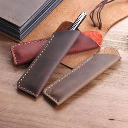 Genuine Leather Pen Pouch Holder Double Pencil Bag Case Sleeve For Fountain Ballpoint Travel Diary Cover Bags