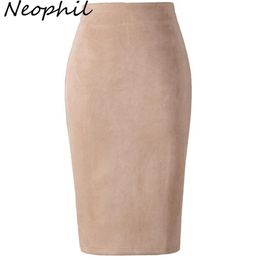 Neophil Winter Women Suede Midi Pencil Skirt High Waist Grey Pink XXL Sexy Style Stretch Wrap Ladies Office Work Saia S1009 210721