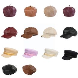 Berets Fashion Pu Leather Beret Cap French Artist Wool Warm Beanie Hat For Ladies Women Girls Elegant Vintage Colour Casquette V1f7