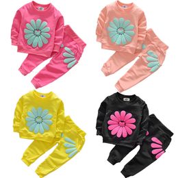 Newborn Baby Girls Clothes Set Flower Long Sleeve Tops + Pants 2PCS Outfits Kids Clothing Childrens Suits 50 Z2