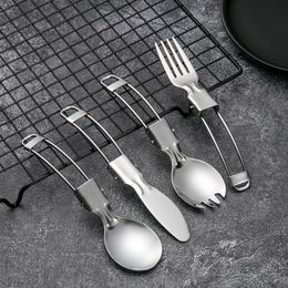 Food grade stainless steel portable tableware Travel outdoor camping knife fork spoon combination folding tableware four pieces Flatware Sets