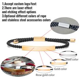 steel id bracelet UK - Inspire stainls steel jewelry, latt hot selling coupl braided rope bracelet engraved id bar adjustable bracelet 