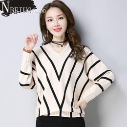 Women's Sweaters V Neck Stripe Knitting Women Sweater 4 Colors Can Choose Female
