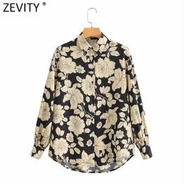 Zevity Women Fashion Floral Print Casual Blouse Office Ladies Long Sleeve Retro Business Shirt Chic Chemise Tops LS7478 210603