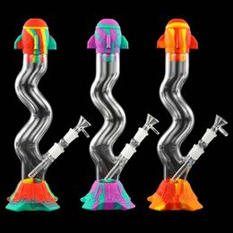 Smoking Glass bong 13.3inch Silicone hookahs water pipe bongs tobacco pipes S shape