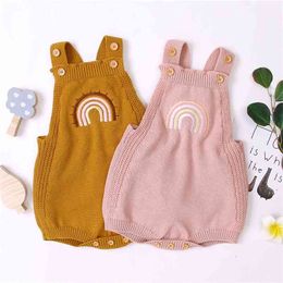 3-24M born Infant Baby Girl Boy Rainbow Romper Knitted Jumpsuit Overalls Cute Toddler Costumes 210816