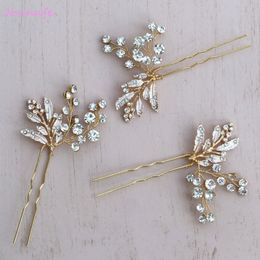 Jonnafe Gold Leaf Pins Bridal Rhinestone Jewellery Wedding Accessories Hair Ornaments Women Headpiece Handmade